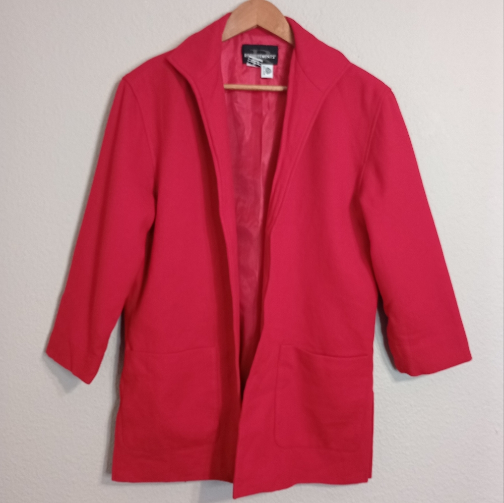 vintage requirements wool blazer coat open front 3/4 sleeves
